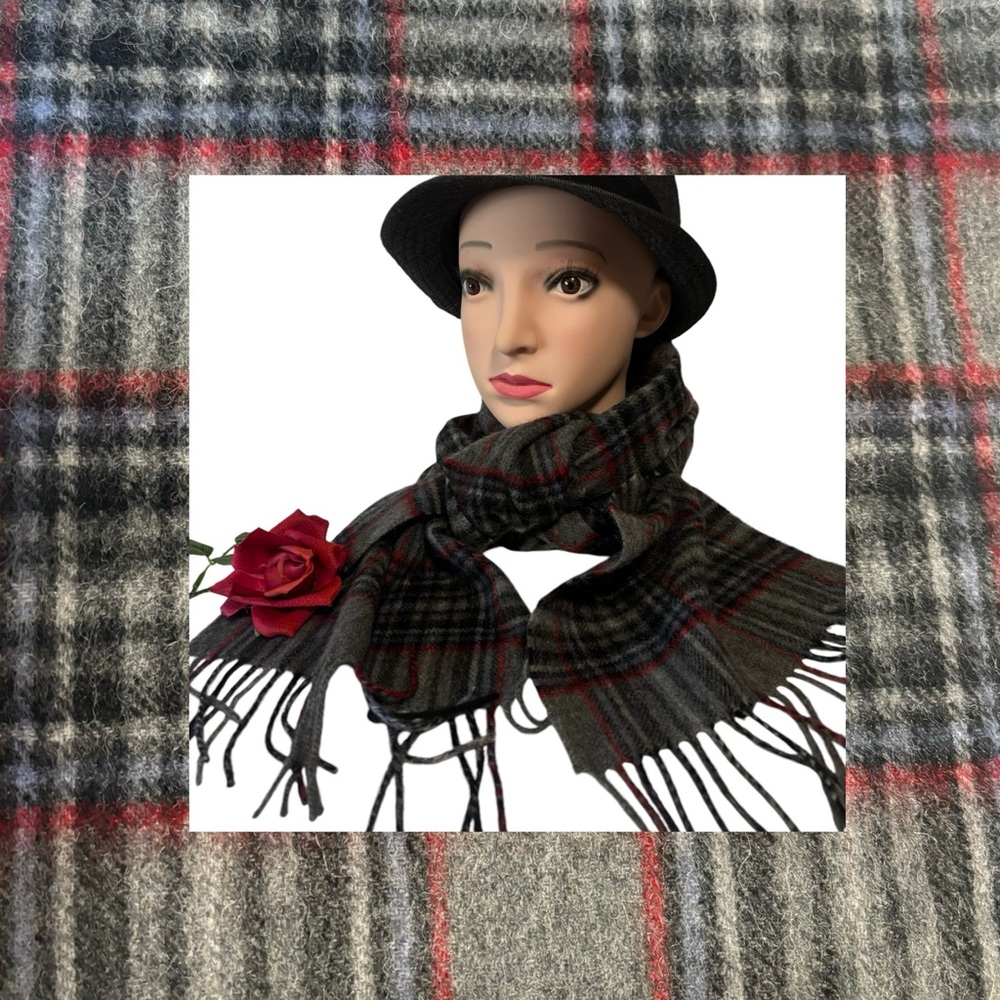 James Pringle Weavers 100% Pure WOOL Slate Grey Squire Tartan Fringed Scarf NW…